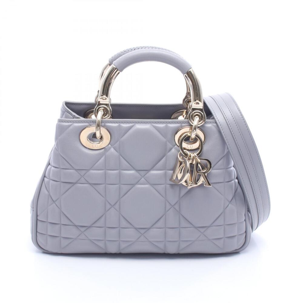 Christian Dior Lady Cannage Handbag Leather Gray